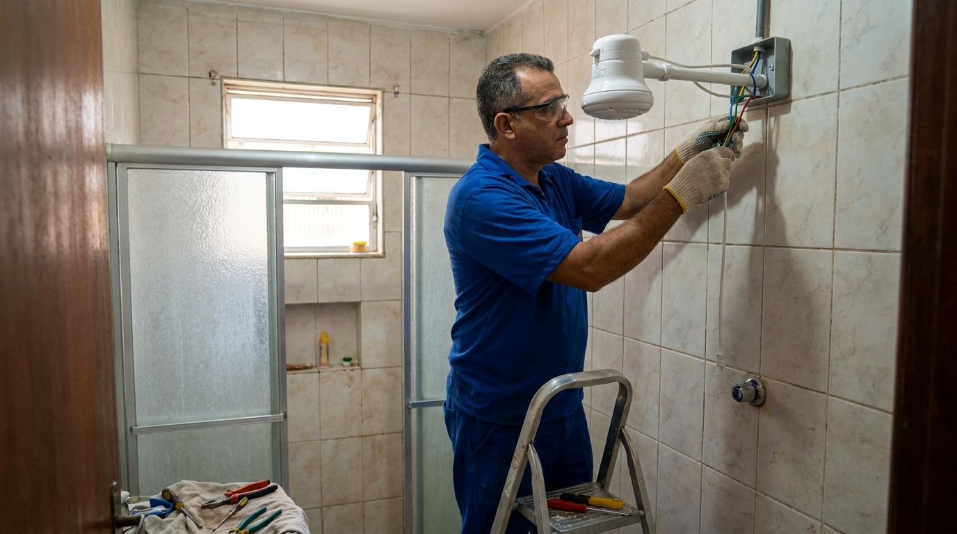 Substituição de Chuveiro Antigo em Franca‑SP